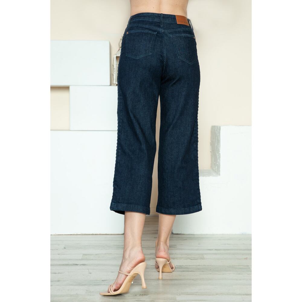 Judy Blue Side Seam Braid Detail Crop Wide Leg Jeans - JB88851 Rise - Size 0/24 - Picture 2 of 6